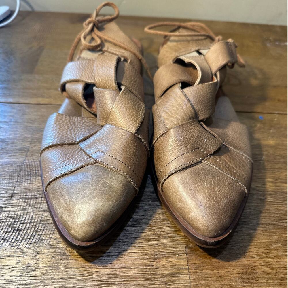 Free People Destino Woven Leather Lace-Up Flats - Size 9.5 boho western festival